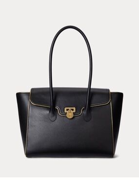 Lauren Ralph Lauren Leather Large Tanner Satchel with Gold Hardware